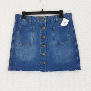 BDG Denim Button Skirt With Raw Hem